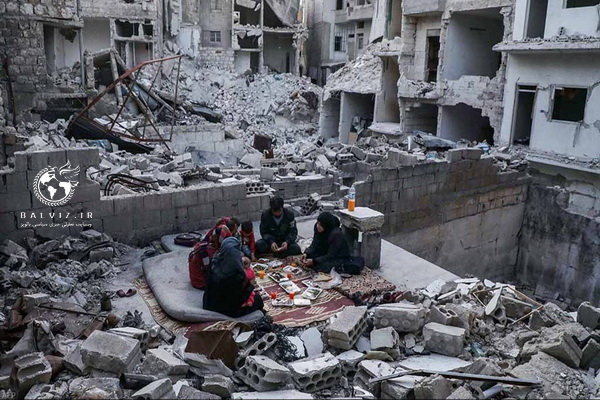 افطاری در میان ویرانه های باقی مانده از جنگ داخلی در سوریه